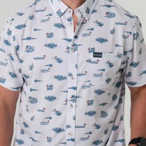 BURLEBO Men's White Shirt with Boat Print
